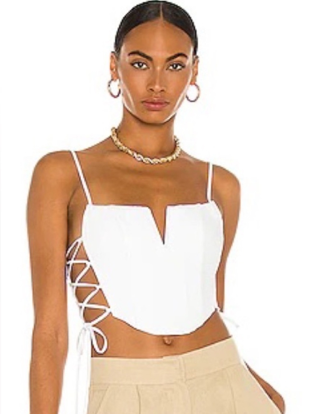 NBD White Lace-Up Side Corset Crop Top